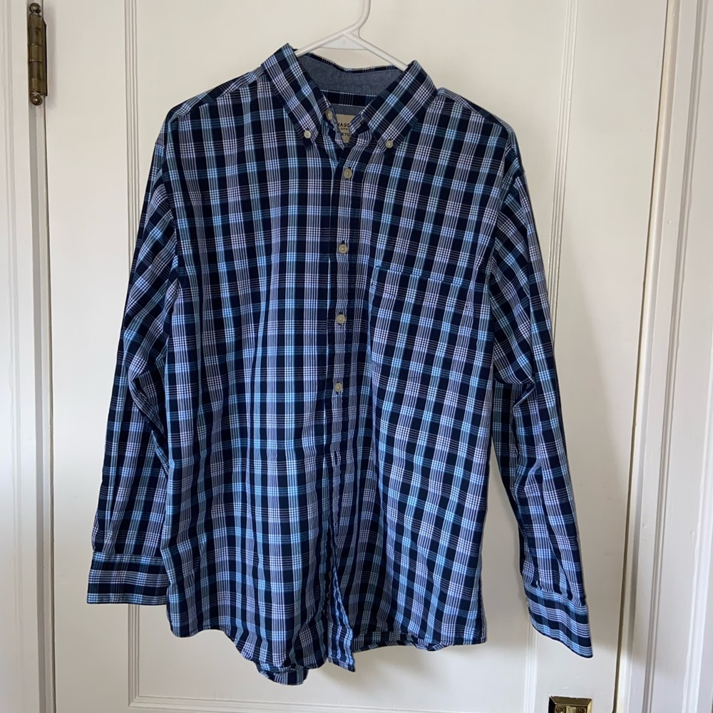Men’s blue button up long sleeve shirt